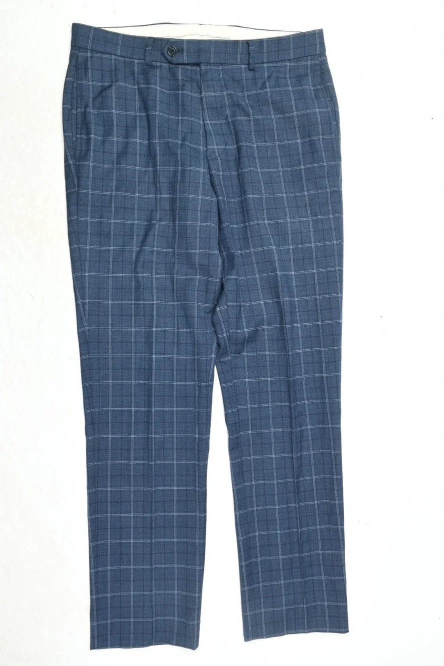 Brooks Brothers REGENT Trousers Pants Mens 34x32 Blue Plaid Wool Slim Fit